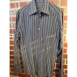 Men's Ermenegildo Zegna GRAY LG Long Sleeve Striped Button Down Shirt Pocket